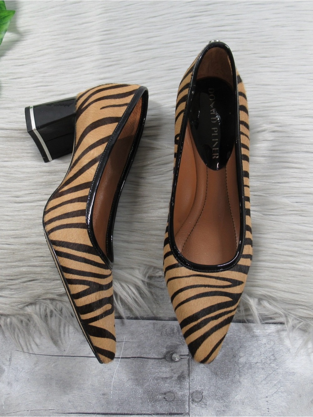 DONALD PLINER Aston Calfhair Zebra Print Block Heel Pumps - Women's Size 7M